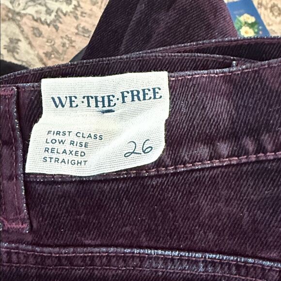 Free People We the Free First Class Low Rise Relaxed Straight Flocked Jeans - Picture 5 of 7
